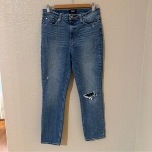 PAIGE Women's Cindy Straight Leg Distressed Ankle Blue Jeans